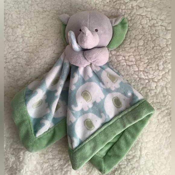 Carters Elephant Lovey Plush Security Blanket Green Grey - Picture 2 of 4